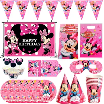 Disney Minnie Mouse Papir Plade Cup Serviet Hat Happy Birthday Party Supplies Piger Mus Baby Shower, Bryllup, Boligindretning