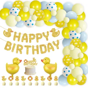 Duck Fødselsdag Part Dekorationer Gule Balloner Guirlande-Kit And Happy Birthday Banner Ælling Kage Toppers til Drenge og Piger