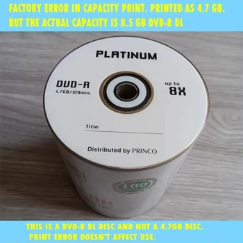 Engros 10 Diske Grade A X8 8,5 GB Platinum Princo Blank Trykt DVD-R DL
