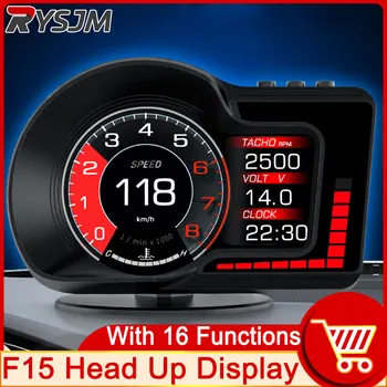 F15 HUD OBD GPS-Head Up Display Bil Digitale Speedometer høj hastighed Alarm Omdrejningstæller Turbo Tryk, Vand og Olie Temperatur Måler
