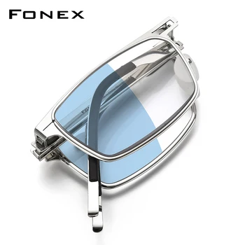 FONEX Fotokromisk Blå Folde Læsning Briller til Mænd, Kvinder Bærbare Langsynethed Skrueløs Anti Blå Blokere Læseren Brille LH016
