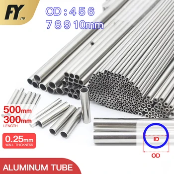 FUYI Aluminium Rør 0,25 mm Tykkelse 4-10mm OD Lige 300 500mm Lang Runde 6063 Aluminum Alloy Rør, tyndvæggede aluminiumsrør