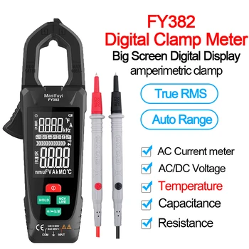 FY382 Digital Clamp Meter AC Voltager alicate amperimetro Current Clamp Meter Auto Rækkevidde True RMS Temp Kapacitans Multimeter