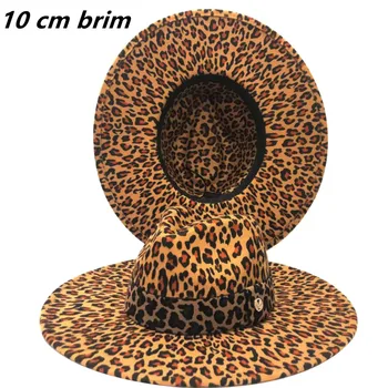 Fedora hat 10 cm store randen nye leopard mønster jazz overdimensionerede randen leopard print top hat fladskærms randen par jazz-hat кепкаженская