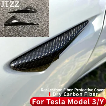 For Tesla 2020 2021 2022 Model 3 Model Y Fender Side Kamera Beskyttende Cover Carbon Fiber Tilbehør, Blank, Mat