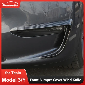 Front Bumper Cover Vind Kniv Til Tesla Model 3 Y 2023 ABS Tåge Ramme Lampe Trim Blank kulfiber Klinge Strip Light Øjenbryn