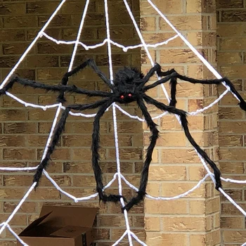 Giant Spider Halloween Dekorationer Udendørs Poseable Plys Spider Rædsel Halloween Fest Dekoration Rekvisitter Hjemsøgt Hus Indretning