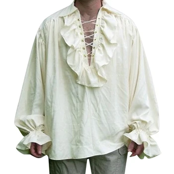 Herre Renæssance-Kostume Pjusket Lange Ærmer Snøre Middelalderlige Steampunk Pirat Skjorte Cosplay Prins Drama Fase Kostume Toppe