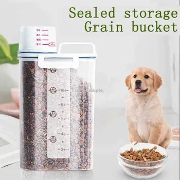 Hund, Kat, Mad Spand Plast Tank med målebæger Container Fugt-bevis Forseglet Krukke Pet Supplies Tilbehør