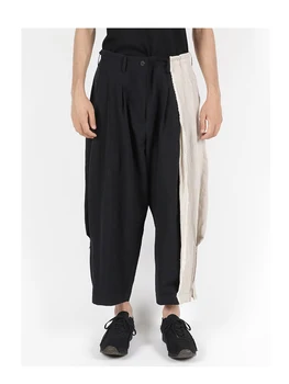 Hør To farve Elastisk talje bukser Yohji Yamamoto bukser til mænd bukser yohji bukser, casual bukser med bred ben bukser Owens mænds bukser