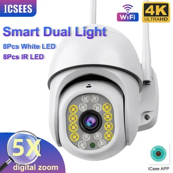 ICSEES 8MP IP-Kamera WiFi PTZ CCTV Kamera Overvågning Beskyttelse 4K Udendørs Vandtæt Auto Tracking Smart Advarsler