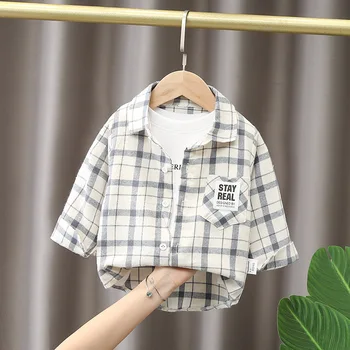 IENENS Kids Shirt Tøj Foråret Tynde Bluser Tøj Spædbarn Dreng Plaid Bomuld Toppe 1 2 3 4 År Børn Lange Ærmer Shirt