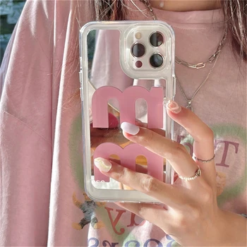 Ins koreanske Stilfulde Brev M makeup-Spejl Phone Case For iPhone 14 13 12 Pro Max antal 11 14Plus Hårdt Stødsikkert bagcoveret Funda