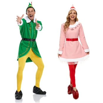 Jul Kammerat Elf Cosplay Kostume, Grøn Dragt for Kvinder, Mænd Tøj Xmas Carnival Part Fancy Kjole Nye År Voksen Tøj