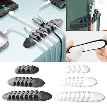 Kabelholder Ledningen Arrangør Silikone Kabel Management USB-Line Winder Skrivebordet Ryddeligt Kabel Klip for Mus Hovedtelefon Wire Organizer