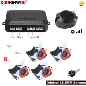 Koorinwoo Universal Oprindelige Fladskærms-Sensor 16,5 mm Bil Parkering Sensorer 4 Bageste Parkmaster Alarm sikkerhed Justerbar Højttaler Buzzer