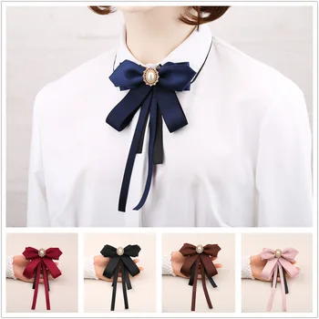 Koreanere Ribbon Bow Tie Broche Kvindelige College Stil Skjorte Krave Ben Mode Krystal, Sløjfeknude Brocher Skole Uniform Tilbehør
