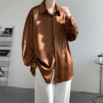 Koreansk Mode Is Silke Skjorter til Mænd 2023 Forår Sommer ensfarvet langærmet Casual Løs Komfortable Knap Op-Shirt 5XL-M