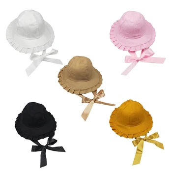 Kvinder, Piger Søde Flæser Wide Brim Bucket Hat med Satin Lange Bånd Japansk Lolita Sløjfeknude Solcreme Fisker