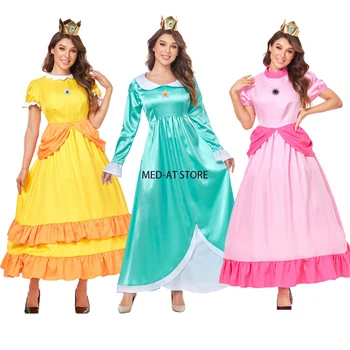 Kvinder Prinsesse Cosplay Kostume Galaxy Rosalina Blå Pink Gul Kjole Fersken Fancy Cos Halloween Maskerade Kjole Op Outfit Crown