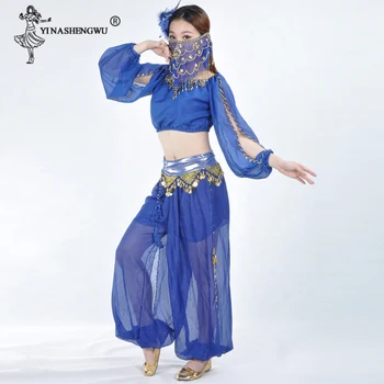 Kvinder Sexy Bollywood Mavedans Kostume Sæt Indisk Sari Mavedanser Bukser, Der Passer Chiffon Slør Mavedanser Ydeevne Passer Bloom