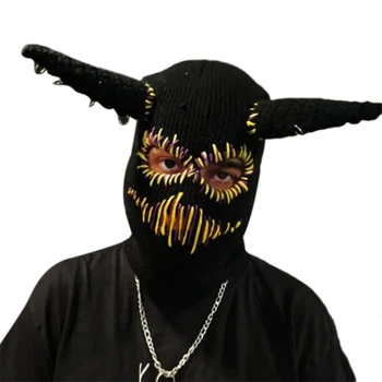 Kvinder Strikkede Huer med Devil Horns Halloween Horror Beanie Ski Maske for Mænd