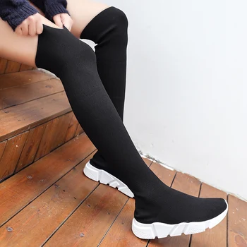 Kvinder Støvler Over Knæet Sokker Sko 2020 Nye Kvindelige Mode Flade Sko Efterår og Vinter lang Støvle til Kvinder Body Shaping Sneakers
