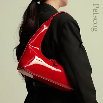 Kvinders skuldertaske PU Læder Håndtasker Kvindelige Shopper Mode Clutch Taske i Vintage-Patent Læder Skulder, Underarm Tasker