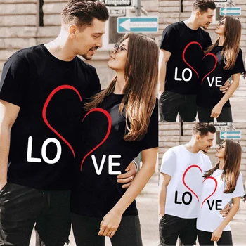 Kærlighed Hjerte Udskrivning Par T-Shirts Bryllup Elsker Gaver til Par Unisex Matchende Tøj Elskere Kæreste Personlig Tshirt