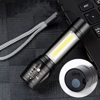 LED Blænding Lommelygte Aluminium USB-Opladning, COB Mini Teleskop Zoom 511 Udendørs Multi-Funktion Lommelygte