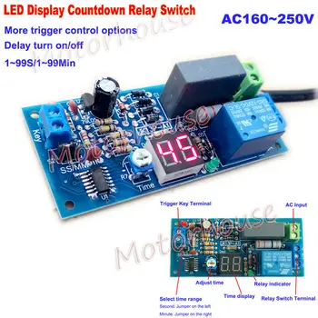 LED-Display AC220V 230V Udløse Delay Timer Switch Sluk På Off Tid Relæ Modul