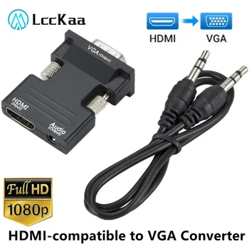 LccKaa HD 1080P HDMI-kompatibel til VGA Konverter med Lyd Adapter Kvinde til Mand Converter til PC, Laptop, TV-Skærm, Projektor