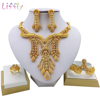 Liffly Luksus Brude Dubai Smykke Sæt Mode BraceletRing Bryllup Smykker Sæt til Kvinder, Halskæde Og Øreringe