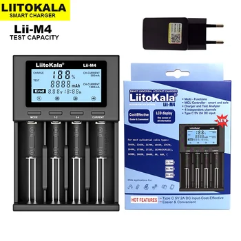LiitoKala Lii-M4 18650 Oplader LCD-Display Universal Smart Oplader Test kapacitet for 26650 18650 21700 AA AAA osv 4slot 5V 2A