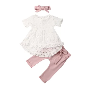 Lioraitiin Nye Mode 0-24M Dejlige Nyfødte Barn Baby Pige Tøj Set-Top T-Shirt i Bomuld Bue Bukser Hovedbøjle 3STK Outfit