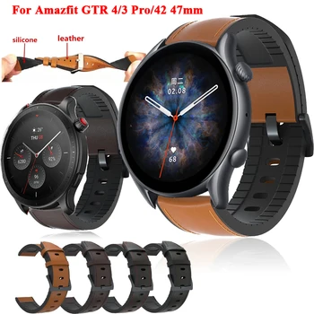Læder+Silikone Håndled Urrem Til Xiaomi Amazfit GTR 4/3 Pro 42 47mm Strop Til Amazfit GTR2e Stratos Smartwatch Band Armbånd