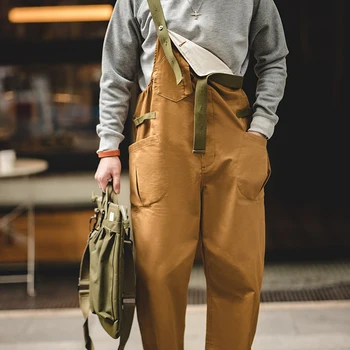 Maden 2023 Nye Mænd ' s Bib Pants American Vintage Løs Solid Jumpsuits Streetwear Multi Lommer Casual Seler Fragt Overalls