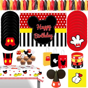 Mickey Mouse Part 1st Fødselsdag engangsservice Dreng Pige Fødselsdag Part Forsyninger Til Baby Dåb Party Cup Kage Toppers