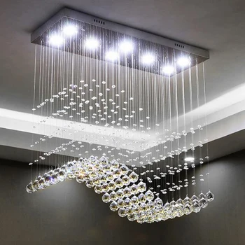 Moderne LED-Rektangel Stue K9 krystallysekroner lamper til Cafe, Kontor, Hjem Indendørs Lampe Inventar