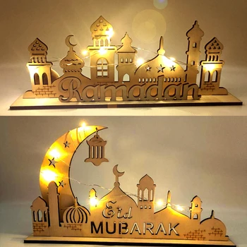 Muslimske fest Eid Mubarak Indretning af Forbrugsstoffer LED Træ Håndværk Ramadan Ornament Eid Al Adha Gaver Ramadan Dekoration til Hjemmet 2023