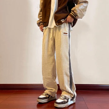 Mænd Joggingbukser Vintage Y2K Tøj Fløjlsbukser Harajuku Afslappet Jogging Bukser med Bred Ben Bukser Streetwear Plus Size Mandlige Tøj