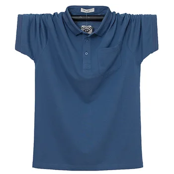 Mænd Polo Shirt Sommer Herre Lomme Solid Polo Shirts Bomuld Skjorte 6XL Plus Size Casual Åndbar for Mænd Udendørs Beklædning Tops Tees