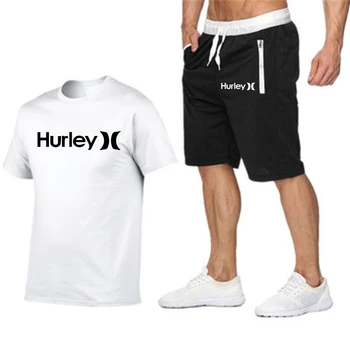 Mænd Sommeren Hurley Sportstøj Sæt Kort Ærme T-shirts, Korte Bukser Nye Mode Mænd Casual Sæt Shorts T-shirts 2 stk