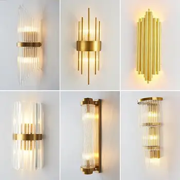 Nordisk Golden Luksus væglampe Indendørs Krystal Væg Lampe til stuen, Soveværelset ved siden af Sengen Krystal væglampe Enkelt Led væglampe