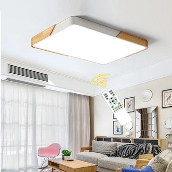 Nordisk LED loftslamper, Træ-Macaron Moderne LED-Lys Rektangulære Fjernbetjening Dæmpes Til Soveværelse Stue Home Decor Lys