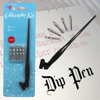 Nye Ankomst Dip Pen Manga Kalligrafi Dip Pen Indehaveren+6 Nibs for Bogstaver Skitse Tegning Kit Fountain Pen Leverancer af Kontorartikler