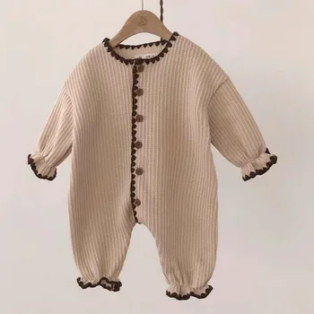Nye Baby Girl Vintage Romper Japan Style Spædbarn Blød Bomuld med Lange Ærmer Buksedragt Nyfødte Pyjamas Baby Casual Tøj Hjem 0-24M