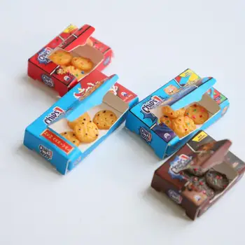 Nye Dukkehus Miniature-Søde Cookies Kiks Med Box Simulation Mini-Mad for Barbies OB11 Køkken Dukke Tilbehør Toy