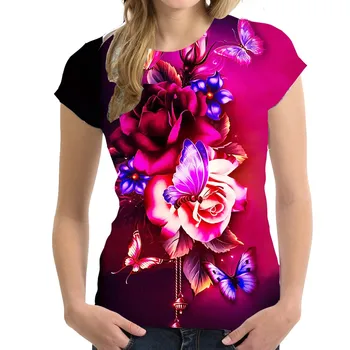 Nye Kvinder T-shirt med O-hals Sexet Top, t-Shirts Mode Sjov Sommer Kvindelige Blød T-Shirt til Kvinder Kjole Sommerfugl Print Lades Korte Ærmer