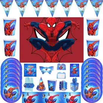 Nye Spiderman Kids Baby Shower Dekorationer Af Forbrugsstoffer Af Høj Kvalitet Papir Plader, Kopper Tasker Dug Fødselsdag Dekoration
